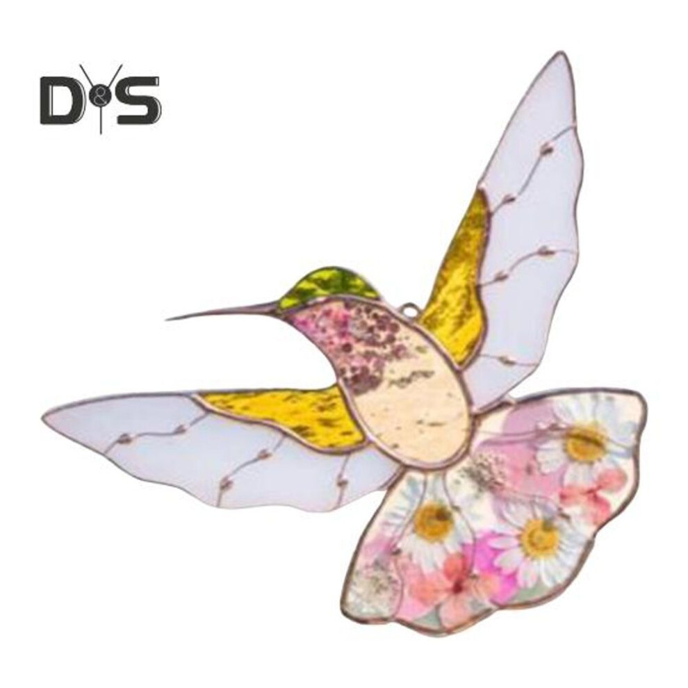 (yellow) Hummingbird Window Decoration Hanging Flying Hummingbird with Floral Pattern Colorful Hummingbird Ornament for Home Office Shop