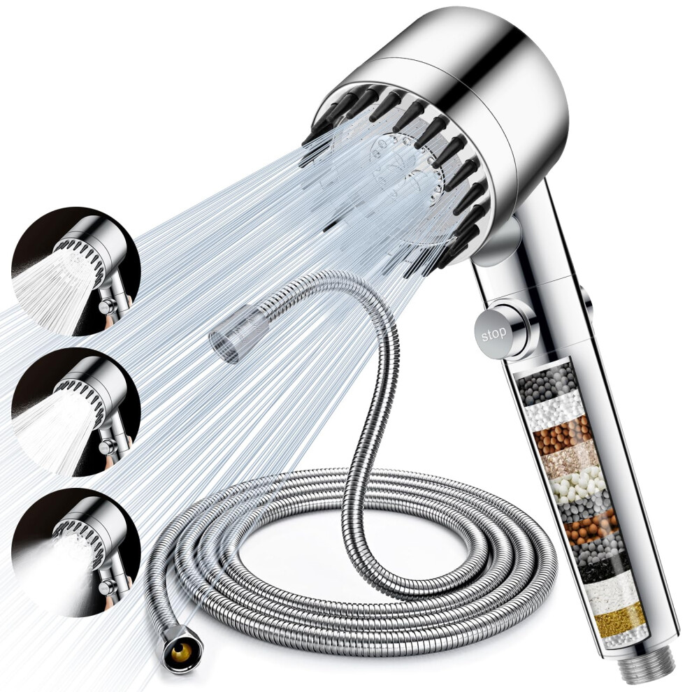 Hard Water Filter Shower Head And Hose 2M, 15 Stage High Pressure Shower Head Filter, 3 Spray Mode Powerful Shower Heads To Increase Pressure, 797387332915