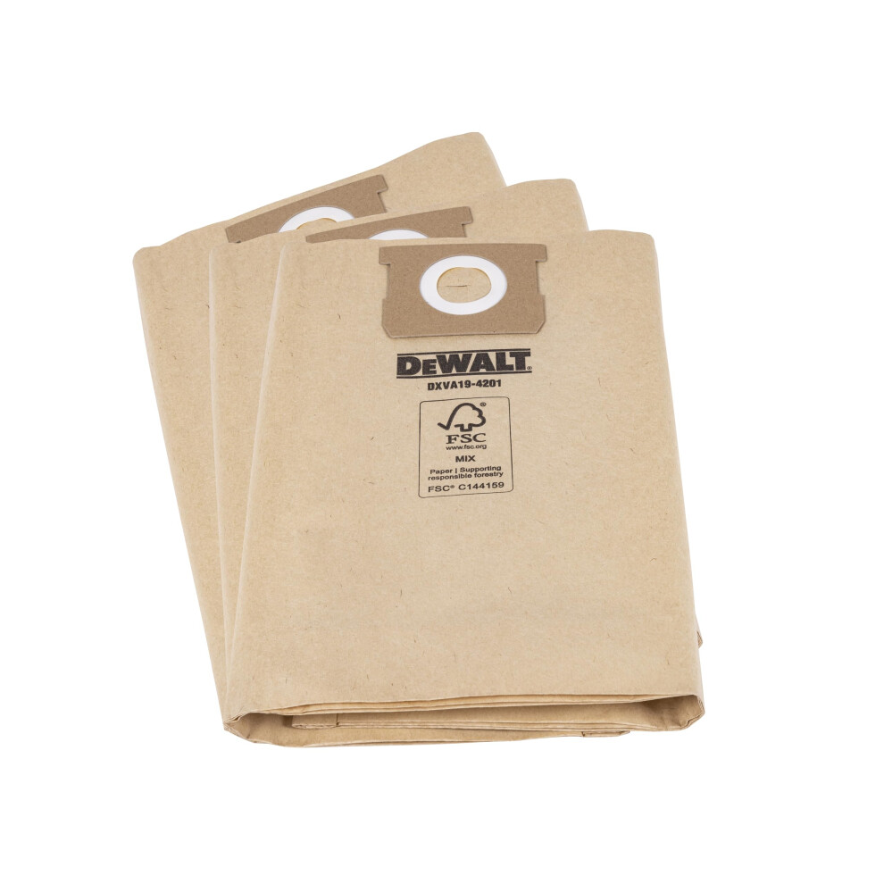 DXVA19-4201 Dust Bags for The DEWALT DXV23PTA Wet/Dry Vacuum Cleaner. Easy to Attach for Minimal Cleaning Interruption. Pack of 3