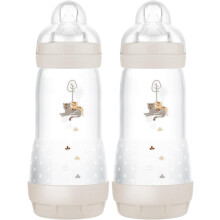 Easy Start Anti-Colic Baby Bottles | 2 Pack (2 x 320ml) | Self-Sterlising | Fast Flow MAM Teats Size 3 | Baby Accessories | Cream (Various Designs)