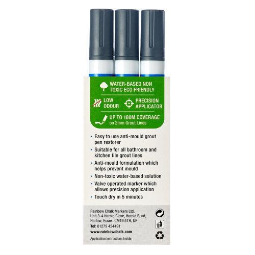 3 X DARK GREY Grout Pens For restoring tile grout. 1