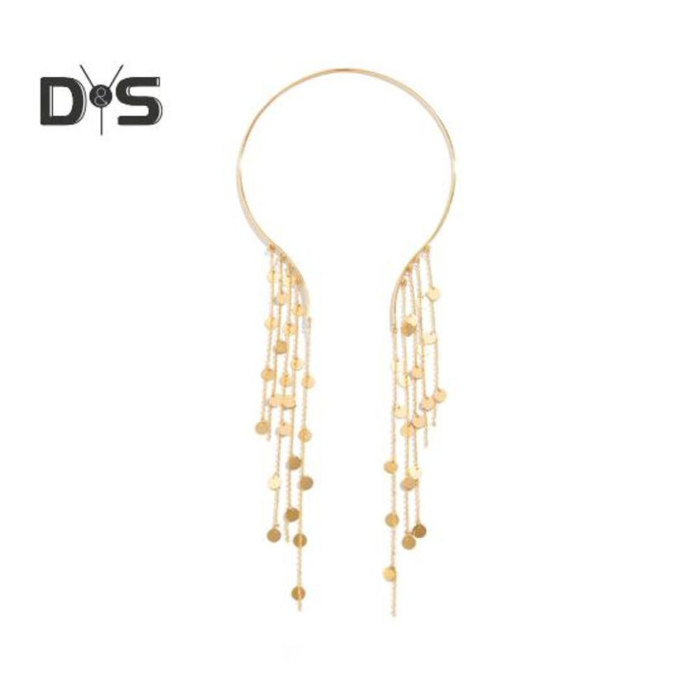 (as the picture, C) Long Tassel Metal Open Choker Star Imitation Pearl Beads Tassel Collar Clavicle Chain Necklace Chest Body Jewelry for Women