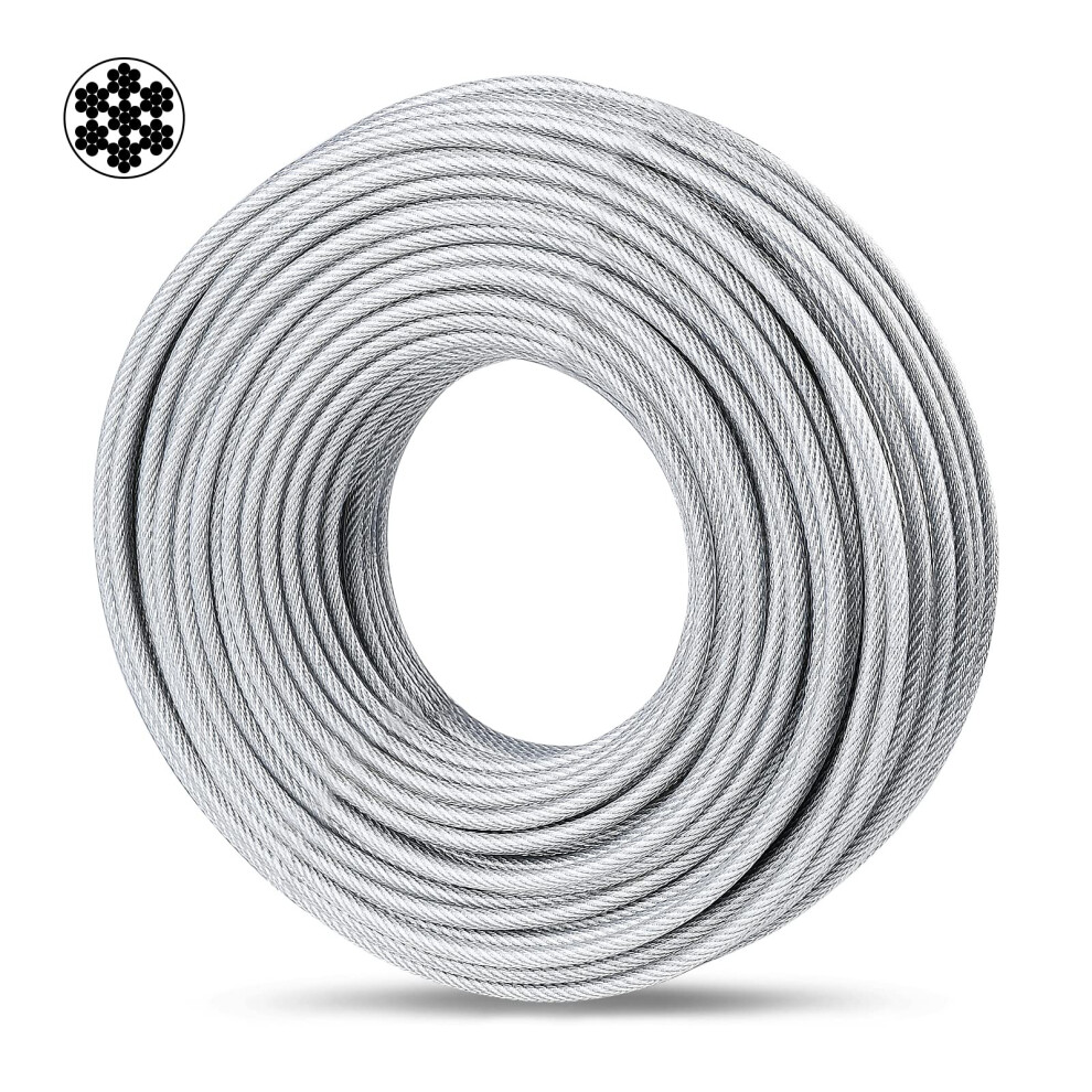 30M Wire Rope, 5Mm Pvc Coated Steel Cable 77 Strand Core, Ideal Cable Railing System For Stair Handrail Balusters Porch Fence Deck, String Light 740628700905
