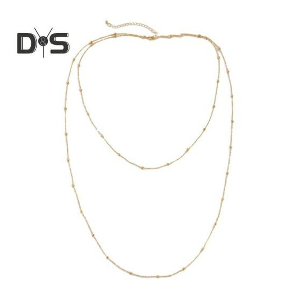 (golden) Women Sweater Chain Double-layer Alloy Beads Adjustable Clothes Jewelry Dating Prom Party Garment Decoration Necklace