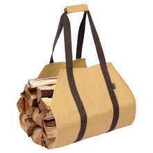 U7238 Water Resistant Waxed Canvas Log Holder, Log Tote Bag, Firewood Log Carrier Bag with Brown Handle - Sand