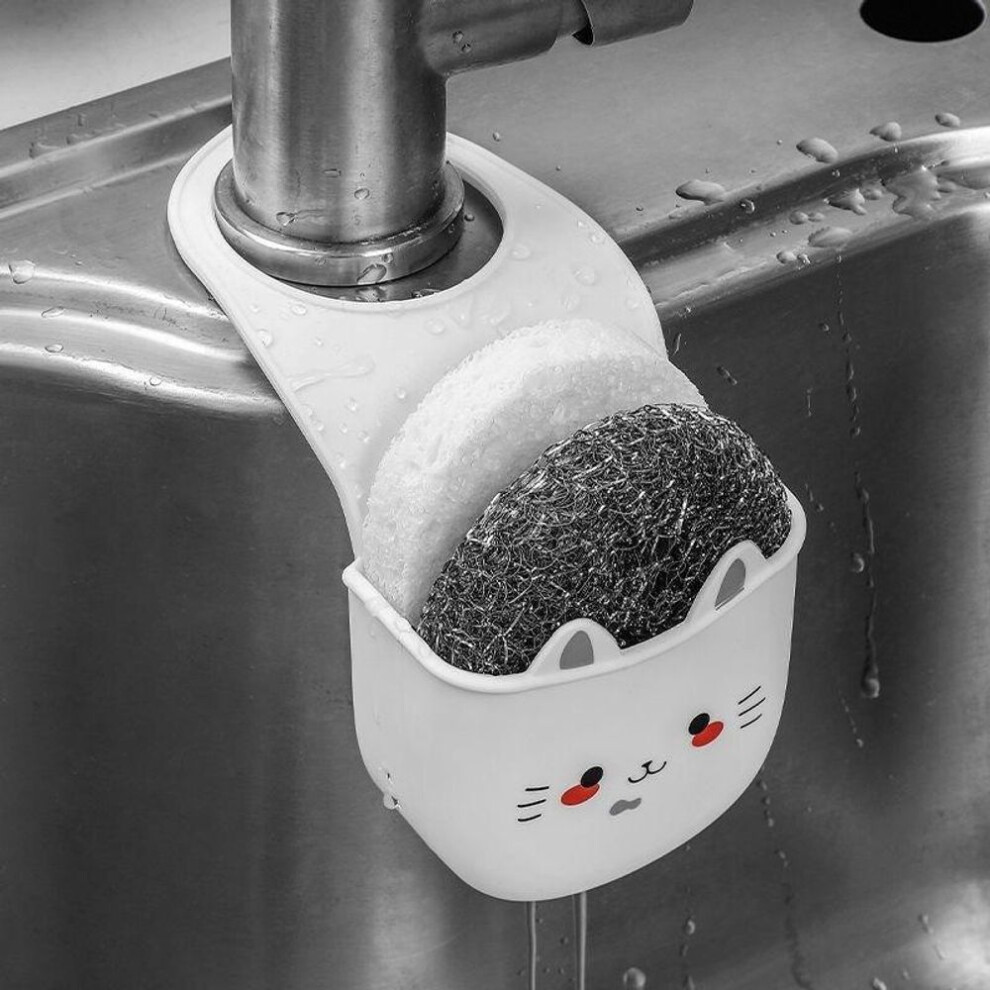 Cute Cat Silicone Faucet Hanging Baskets, Kitchen Sink Caddy Organizer, Adorable Drain Storage Rack For Sponges And Scrubbers, Suitable For Most Taps