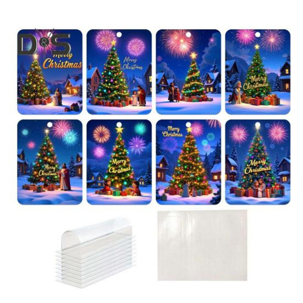 (as the picture, D) 8 Pcs Christmas Card Pendant Christmas Wallet Cards Double Sided Tape Christmas Tree Printing Money Holder Ornament Money Clip Ornament