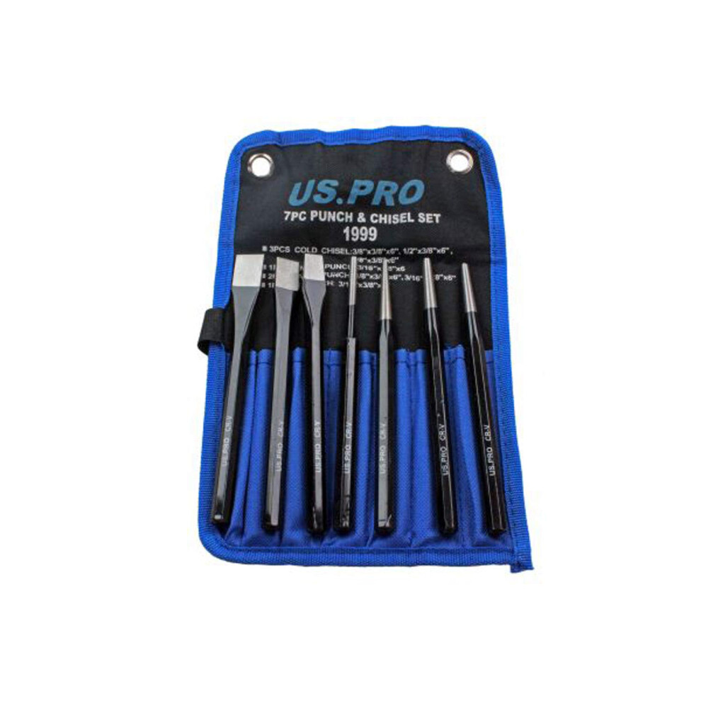 7 Piece Punch And Chisel Set Chrome Vanadium Steel In Canvas Pouch 013428001825