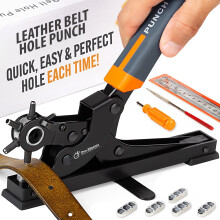 Desktop Leather Belt Hole Puncher Tool - Easier to Use Tabletop Design for Watch Band, Handbag Strap. Heavy Duty Carbon Steel, Precision 6 Sizes Hole
