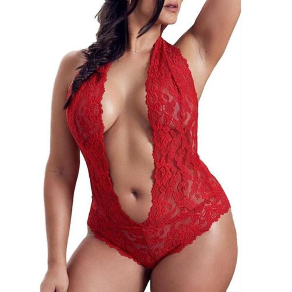(red, XXXL) Women's Sexy Lace Three-point Perspective Sex Underwear, Not Lined Low-rise Back Underwear
