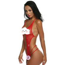 (red, XL) Sexy lingerie, sexy cross-strap lace deep V women's onesie