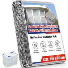 Radiator Insulation Foil, 5m x 60cm Bubble Insulation Foil Reflector 4mm Thickness Heat Reflective Bubble Wrap Radiator Foil Reflector with 12Pcs