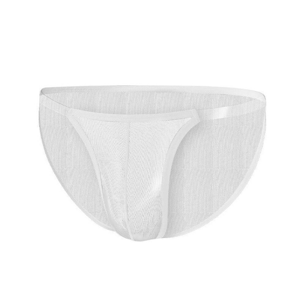 (L, white) Men's Mesh Low-rise Ice Silk U-convex Briefs