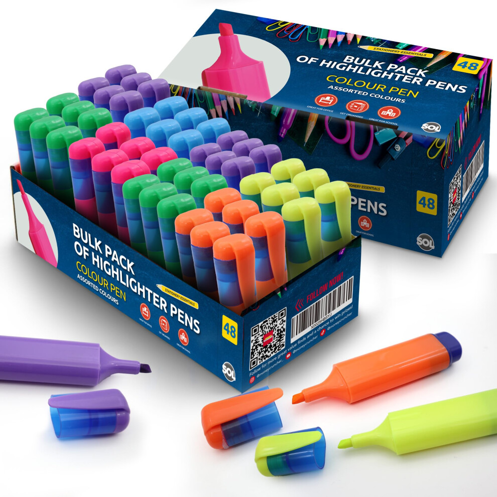 48pk Highlighter Pens for Creative Projects, Bright Fluorescent Ink Highlighters Marker Pens for Office & Study Use, Non-Bleed & Quick Drying Ideal
