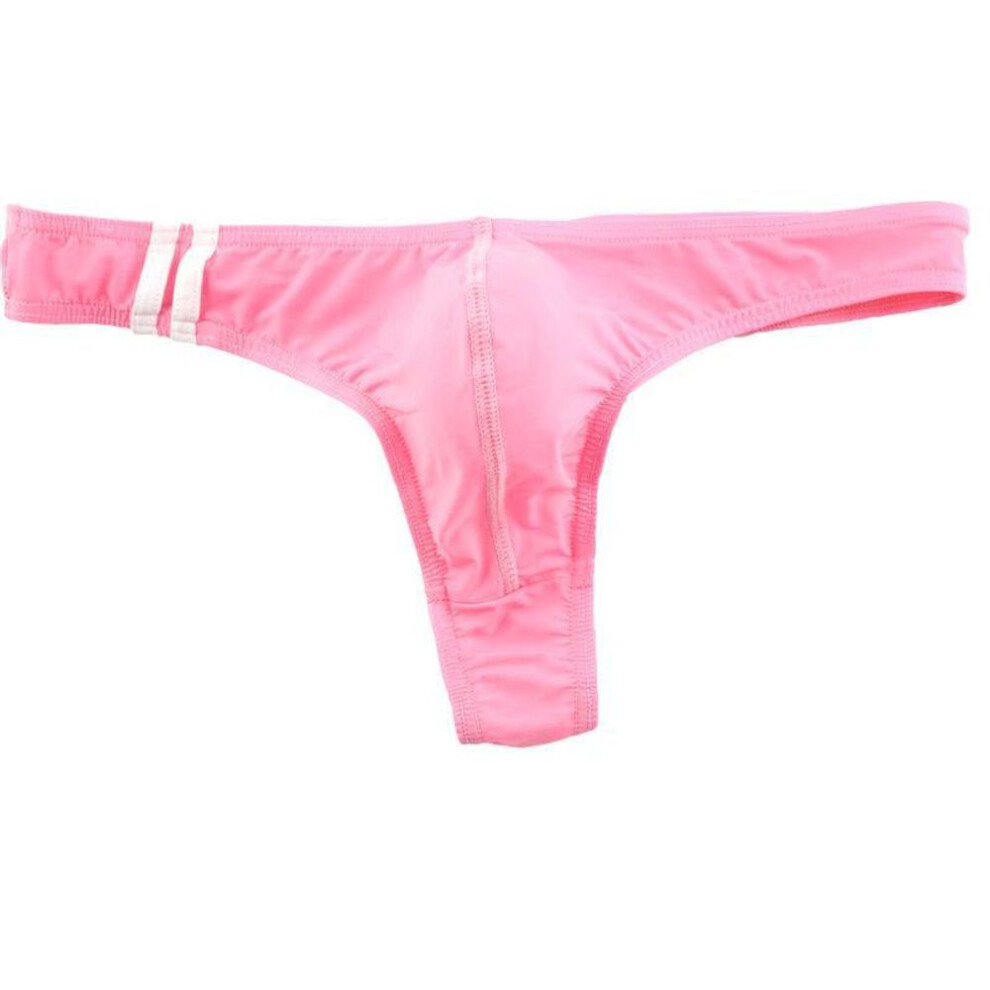 (European size L37, pink) Men's 336 Low Waist Transparent Underwear, Elastic & Breathable U-shape Convex T-pants