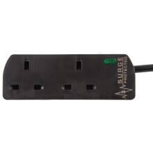 PELB1952 2 Gang Extension Lead Surge Protected Black, 2m