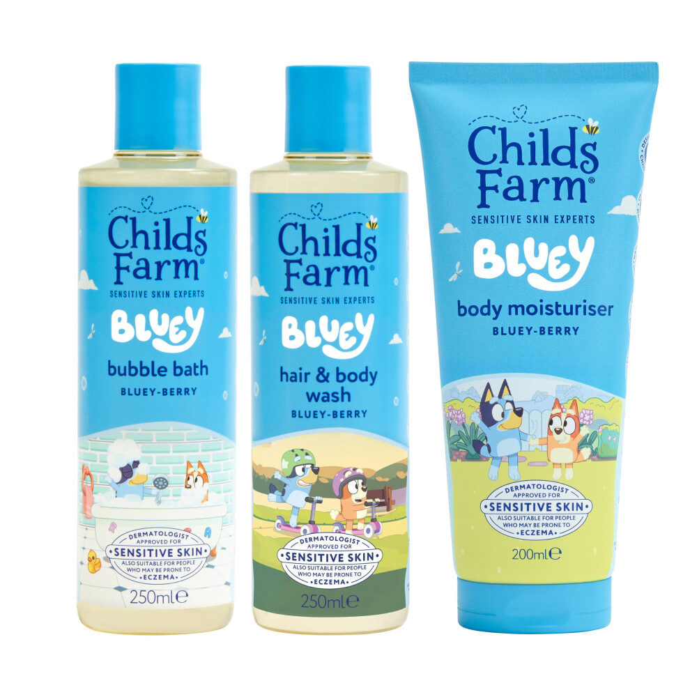 Bluey Regime Bundle | Bluey-Berry Bubble Bath (250ml), Hair & Body Wash (250ml) and Body Moisturiser (200ml) | Suitable for Newborns, Kids & Adults
