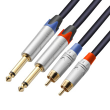 Dual 6.35mm Jack to Phono Cable, Twin 1/4" to RCA Stereo Audio Interconnect Lead Patch Cords - 2m