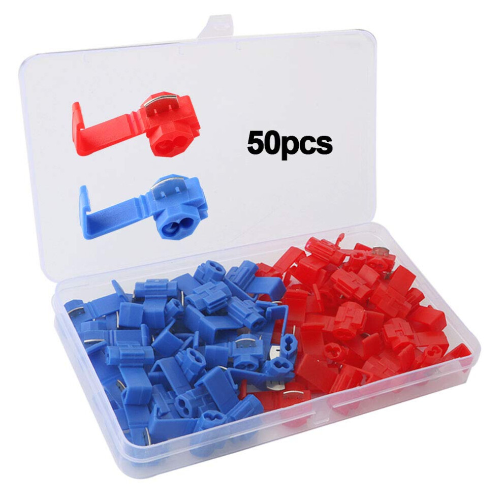 50Pcs Quick Splice Wire Connectors Set, Quick Splice Terminal, Electrical Wire Splice Connector, Quick Connector Branch Connector (25Pcs Red + 25Pcs 741025775817