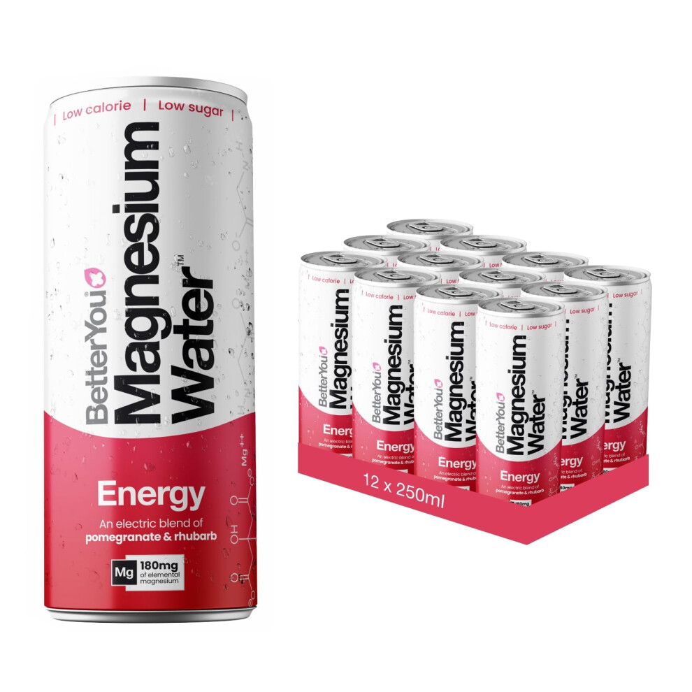 Betteryou Magnesium Mineral Water, Energy, Natural Sustained Energy Boost, Magnesium Glycinate, Vital B Vitamins & Nitrates, Infused With Pomegranate & Rhubarb,