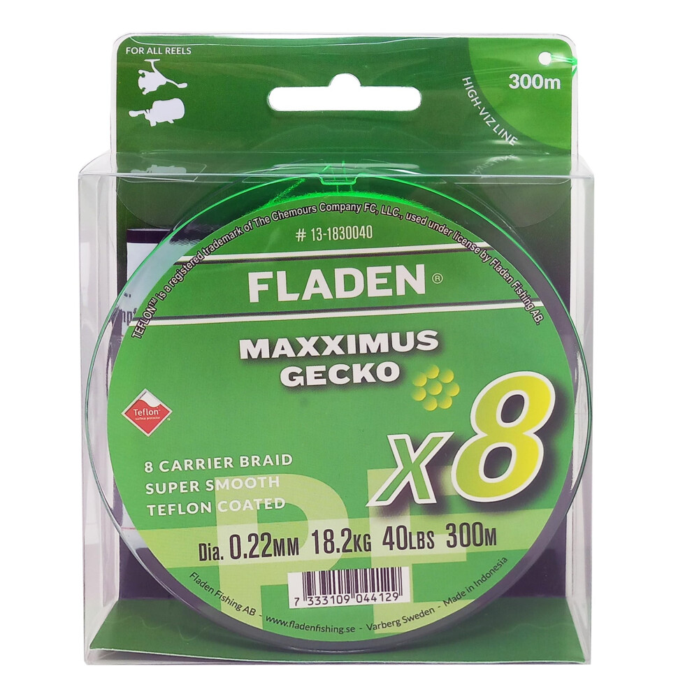 Fishing - 300m Spool Maxximus 8X Gecko Braid - Teflon Coated Fishing Line (20lbs to 80lbs Range) Super Smooth & Very Strong (300m of 40lb - 0.22mm dia