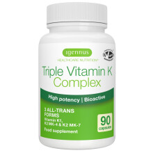 Igennus High Strength Triple Vitamin K Complex 2700 mcg, Vitamin K1 & K2 (MK-4 & MK-7), 90 Capsules, 1-a-Day, Bioactive Natural Forms, Bone &