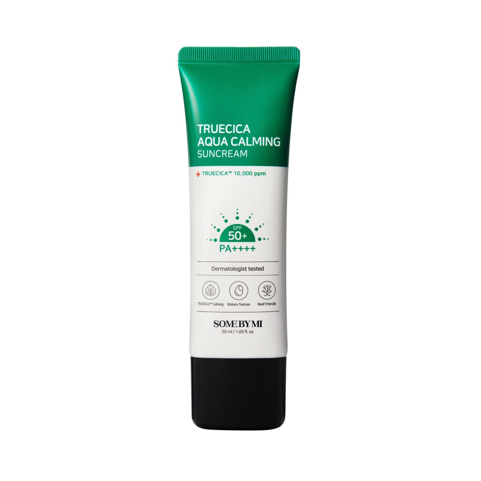 Some By Mi Truecica Aqua Calming Sun Cream / Spf50+, Pa++++ / 1.69Oz, 50Ml / Brightening And Calming Effect/Mild Sun And Uv Protection Sunscreen For Sensitive