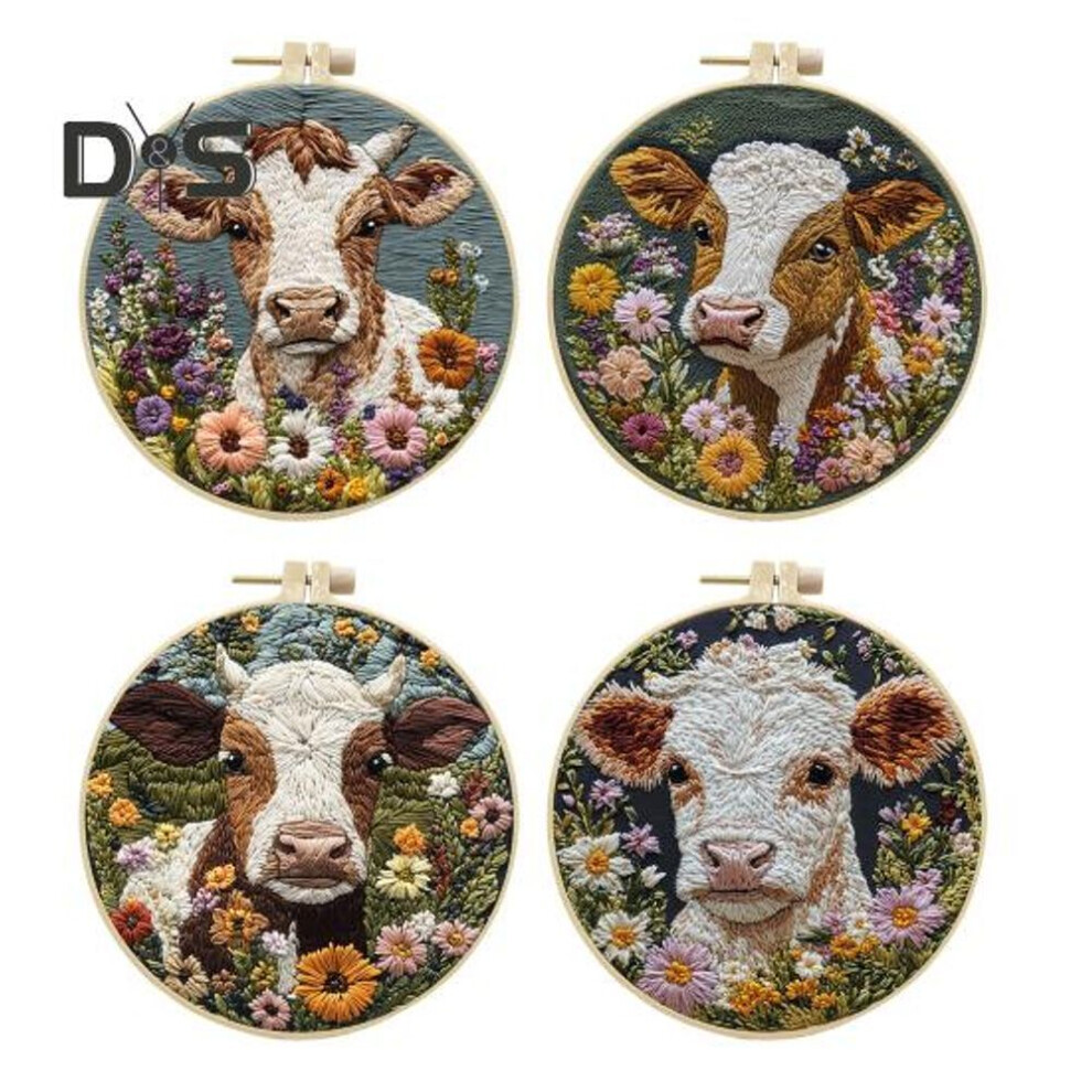 (as the picture, E) Punch Needle Embroidery Kit Cartoon Highland Cow Diy Embroidery Set With Hoop Punch Needle Starter Craft Kit For Adults And Children