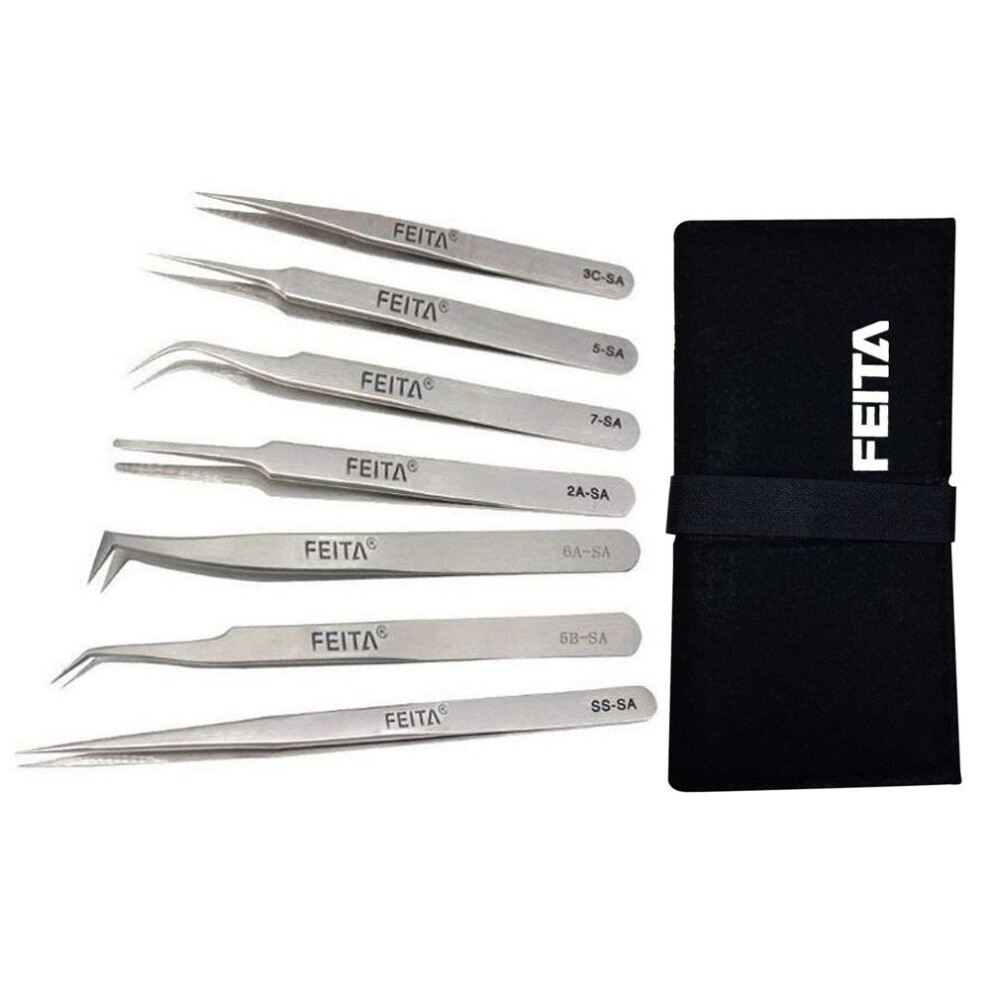 Feita Professional Tweezer Set - Precision Tweezers With Travel Case - Stainless Steel Tweezers For Plucking, Watchmakers, Jewelry, Electronic, Craft