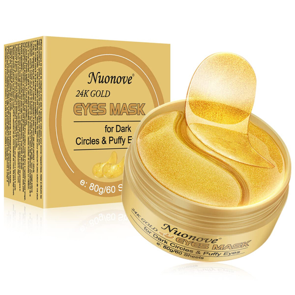 Nuonove Gold Under Eye Mask, Collagen Eye Mask, 24K Eye Masks,Anti Aging Eye Patches,Hydrogel Under Eye Patches With Collagen,For Brightens & Reducing