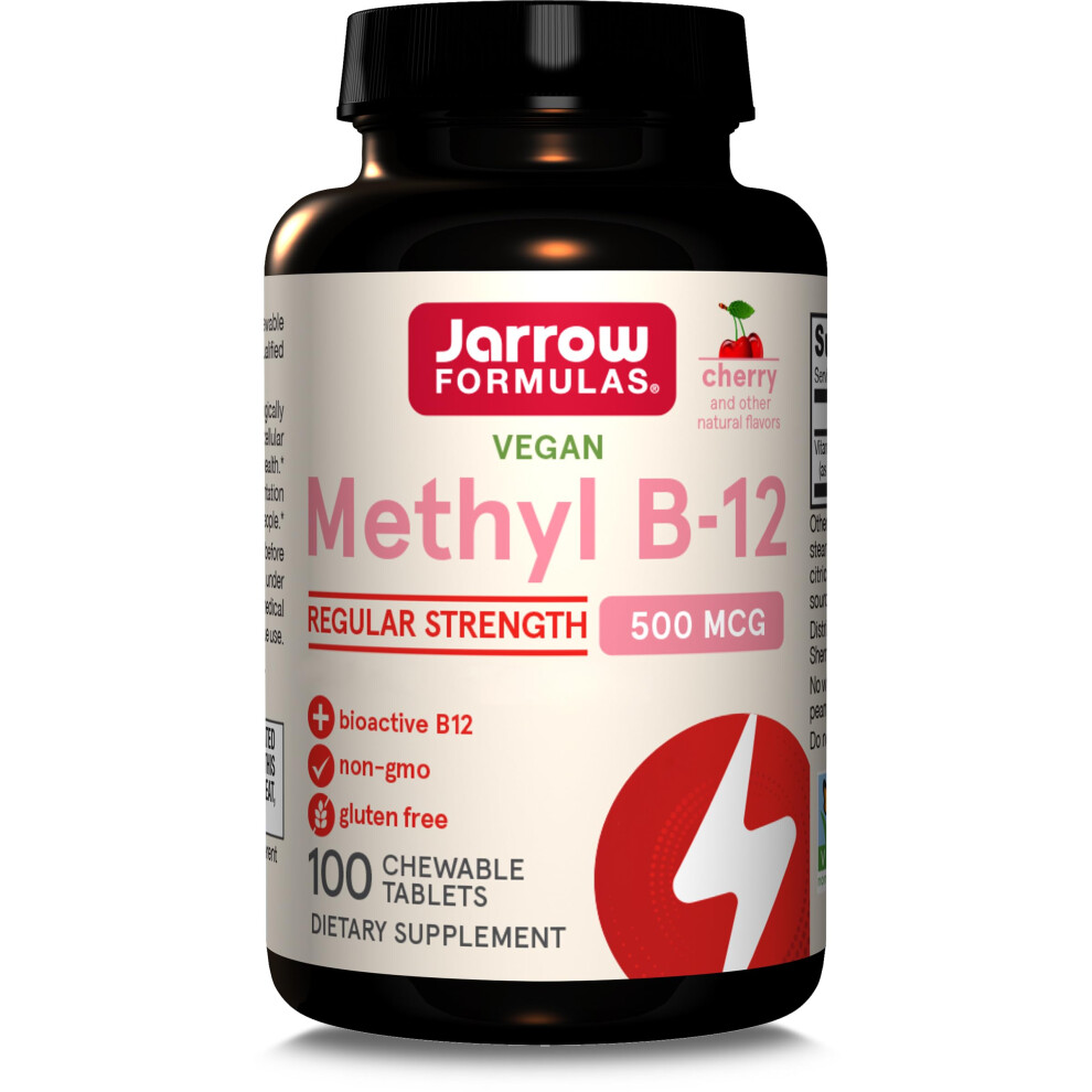 Jarrow Formulas , Methyl B12, 500Mcg, Cherry Flavour, 100 Chewable Vegan Tablets, Lab Tested, Gluten Free, Vegetarian, Soy Free, Gmo Free
