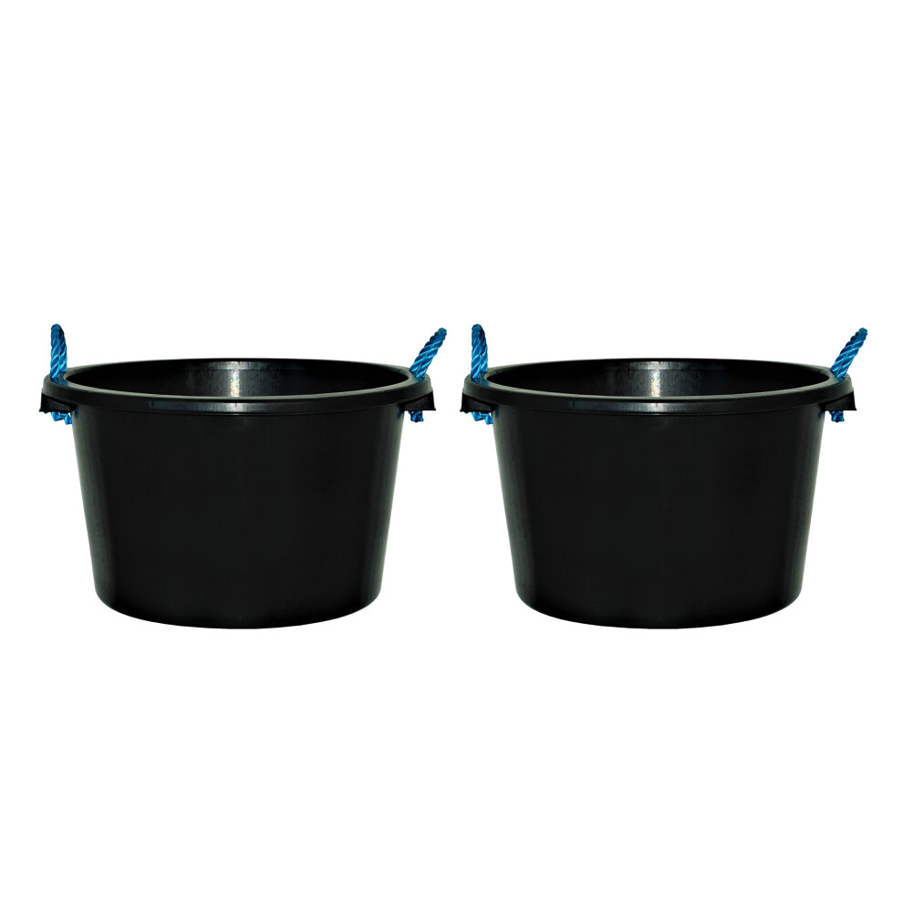 (Set Of 2)- 45L Black Heavy Duty Plasterer Mixing Cement Muck Water Tub/Bucket Storage Bucket With Rope Handles 5056550105615