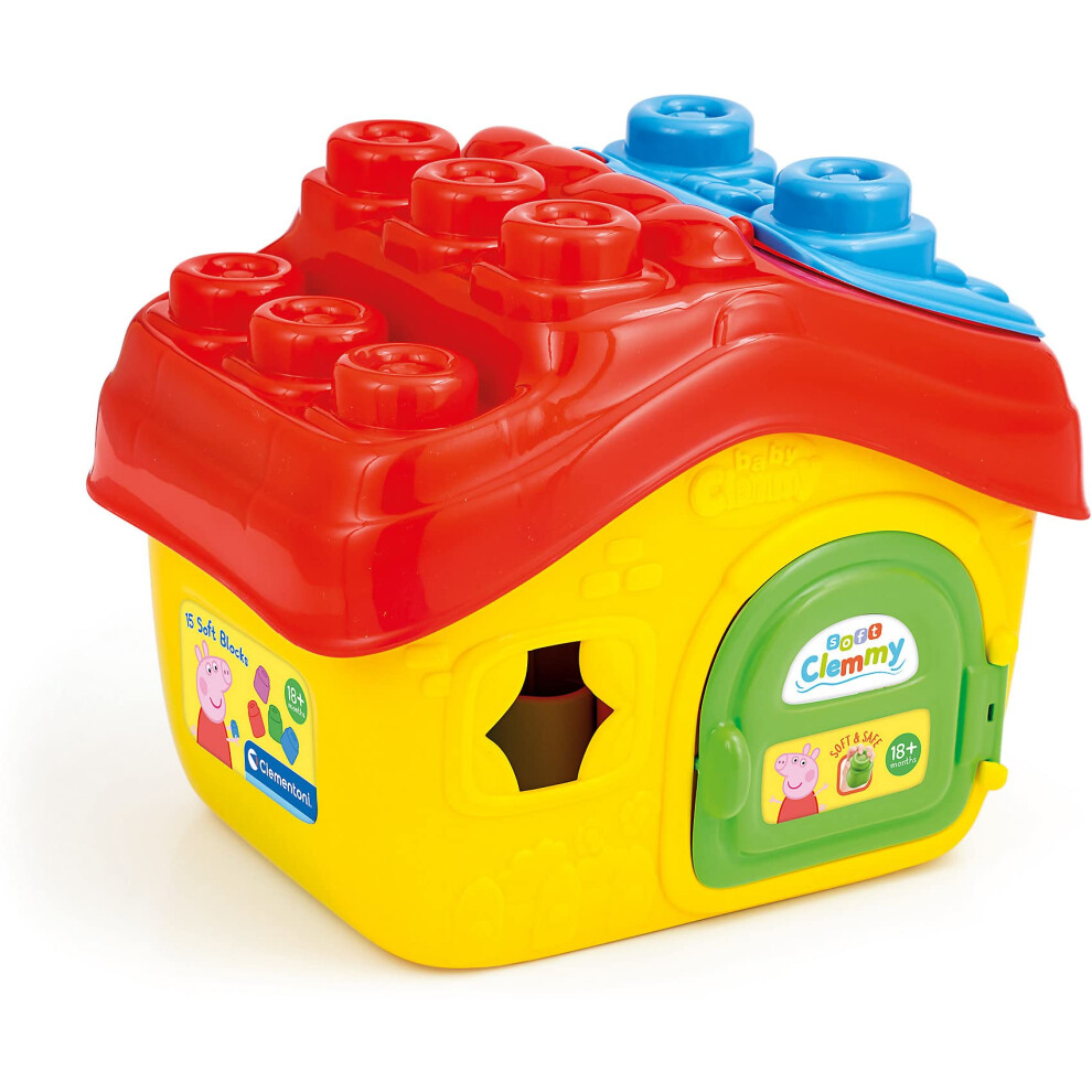 Clementoni 17657 Peppa Pig Bucket House, Playset Clemmy Children 10 Months-Soft Building Blocks-Washable-Made In Italy, Multicoloured - Image 3
