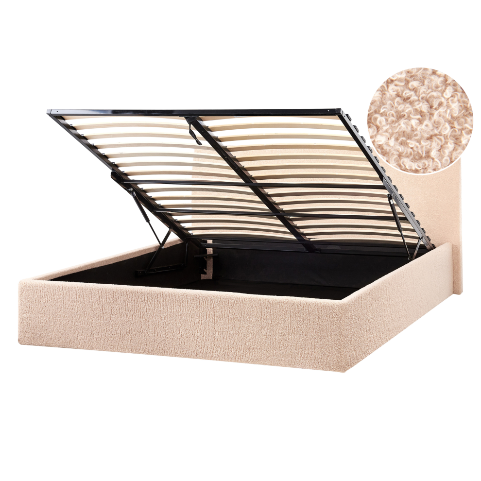 Ottoman Bed Boucle ORBEY 140 x 200 cm (EU Double) Beige