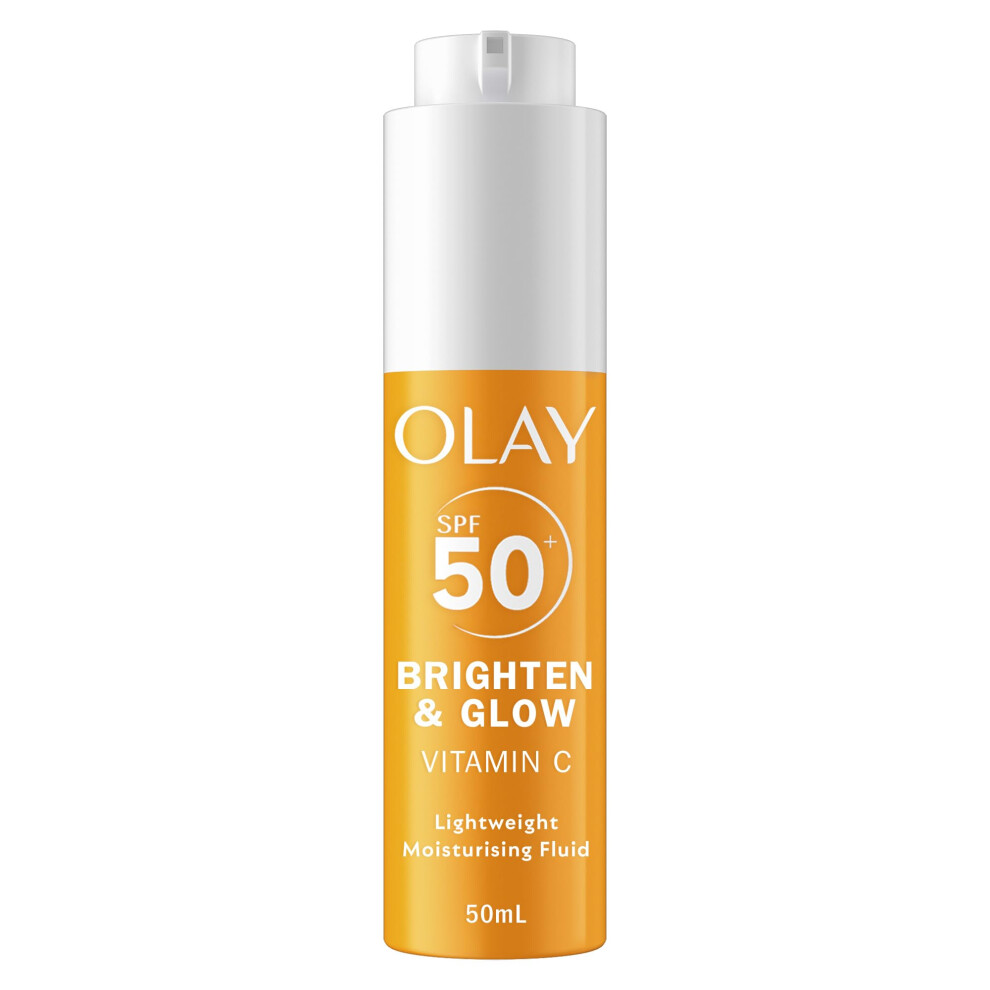 Olay Vitamin C Brighten & Glow 3In1 Moisturising Fluid Spf50+ Hydrating Skincare Moisturiser And Primer With Niacinamide, Provides Hydration, Glow, Uv