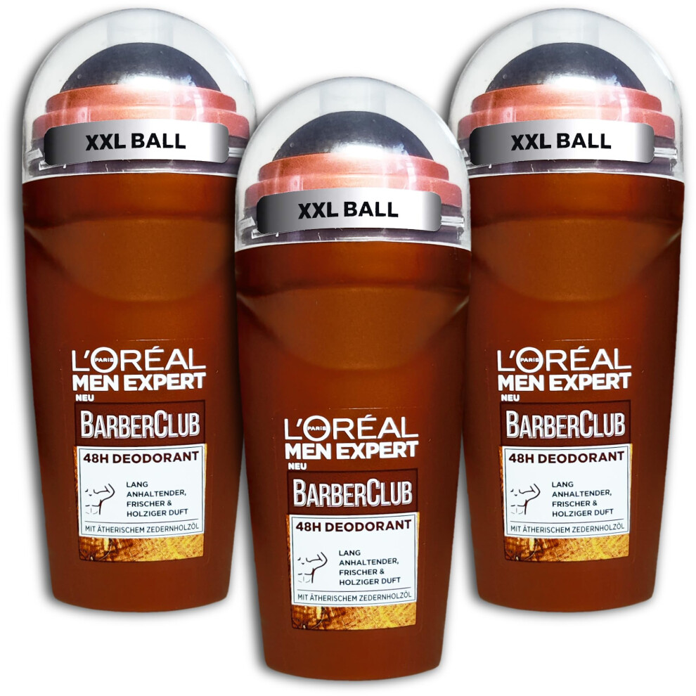 L'oreal Men's Paris Expert Barber Club Roll-On Deodorant Antiperspirant With Woody Fragrance 3 X 50 Ml (Pack Of 3)