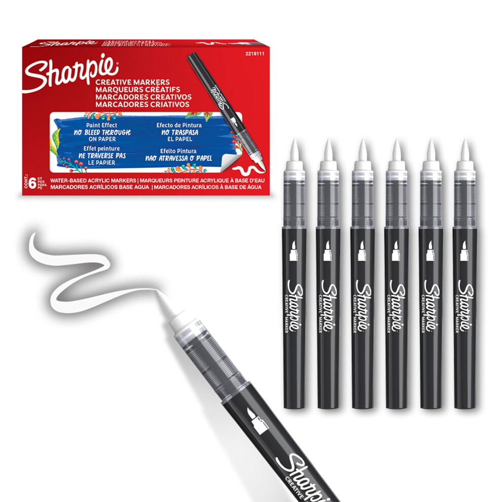 Creative Marker Acrylic Paint Pens | Brush Tip Water-Based Paint Markers | White | No-Bleed Ink Writes on Most Surfaces | School & Revision Supplies |
