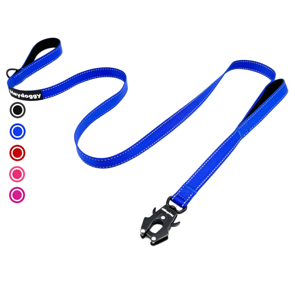 Strong Heavy Duty Dog Lead - 6ft Reflective Nylon Dog Training Leads with Padded Double Handle & Auto Lock Frog Clip, Safety Traffic Dog Leash for