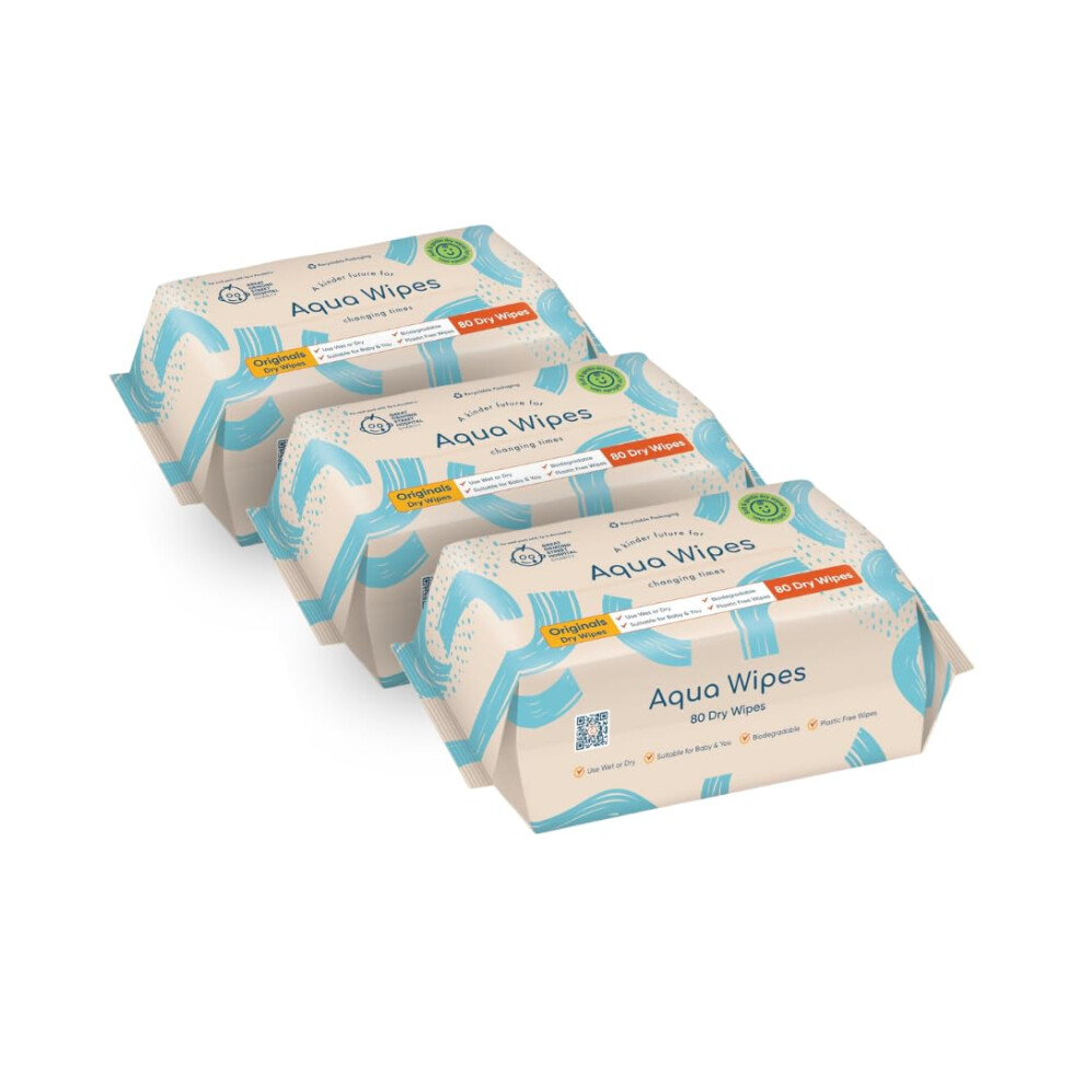 Aqua Wipes New Dry Face Wipes By - Biodegradable, Plastic Free Wipes. Makeup Remover Disposable Towels Â Textured Cotton-Soft Dry Face Cloths. Kind