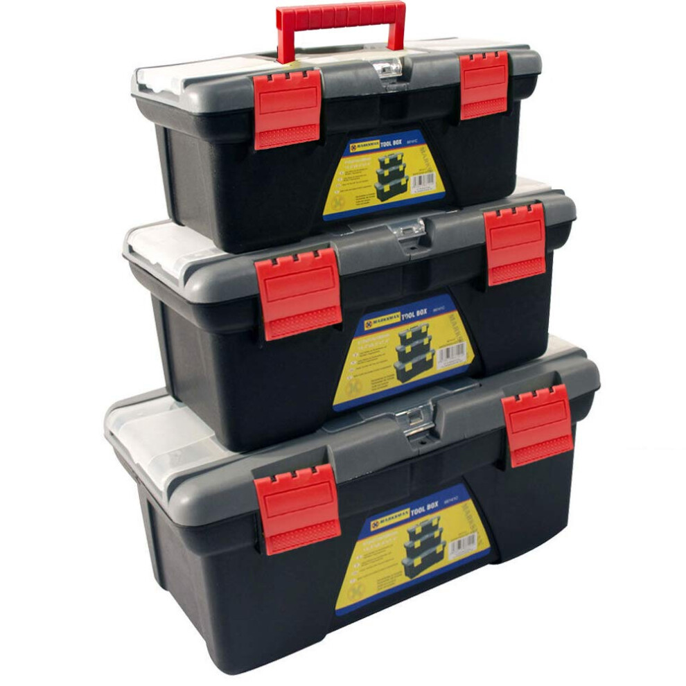 Bargains-Galore 3Pc Plastic Tool Box Chest Set Handle Tray & Compartment Diy Storage Toolbox Bag New | Each Toolbox Has Two Removable Trays | Strong 5038673998367
