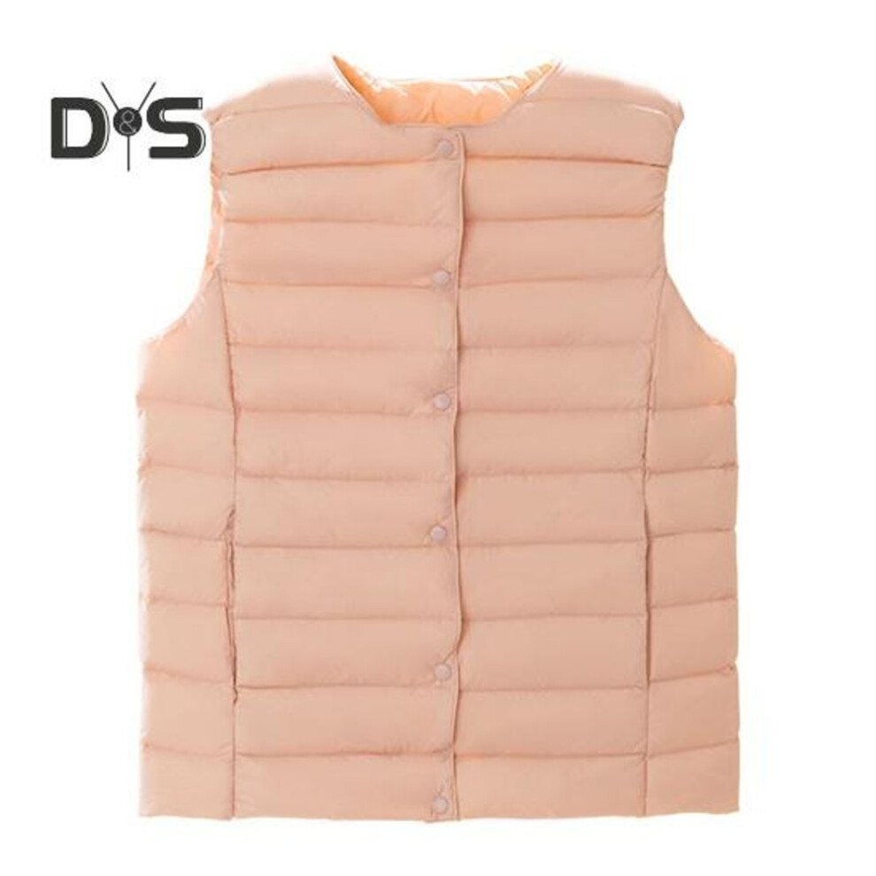 (pink, XL) Winter Women Layering Vest Coat With Storage Bag Thin Padded Button Closure Round Neck Sleeveless Solid Color Windproof Heat Retention Outdoor Down