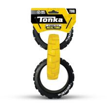 Nerf Dog Rubber 3-Ring Tug Dog Toy, Lightweight, Durable and Water Resistant, 10.5 Inches, for Medium/Large Breeds, Single Unit, Yellow/Black