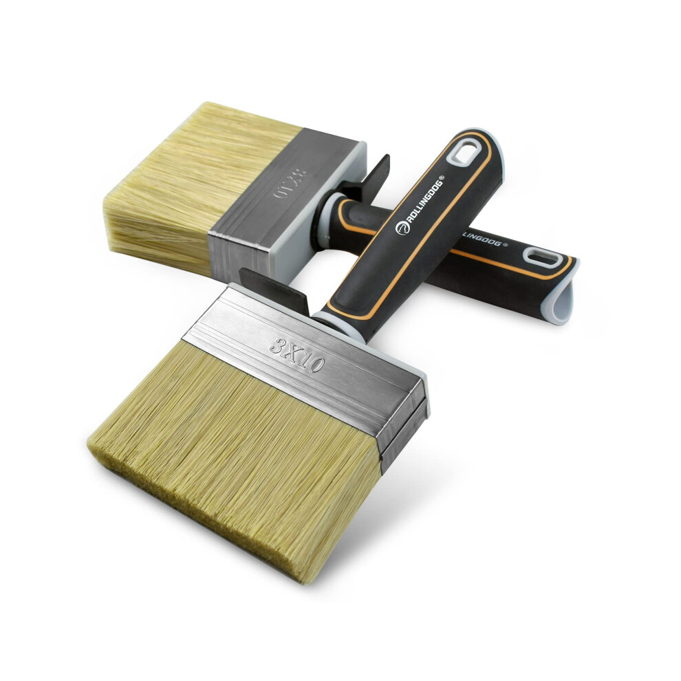 Rollingdog Fence Paint Brush Set 4" 2 Pcs With Rubber Handle For Wall,Ceiling, Deck, Fence, Outdoor Painting, Shed
