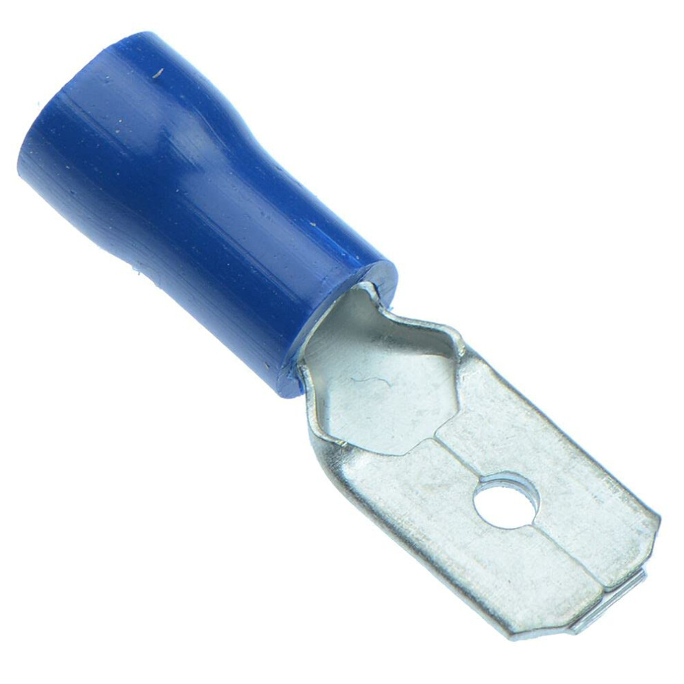 100 X Blue 6.3Mm Male Insulated Crimp Spade Connector 14-16Awg Wire Cable Electrical 5060442392861