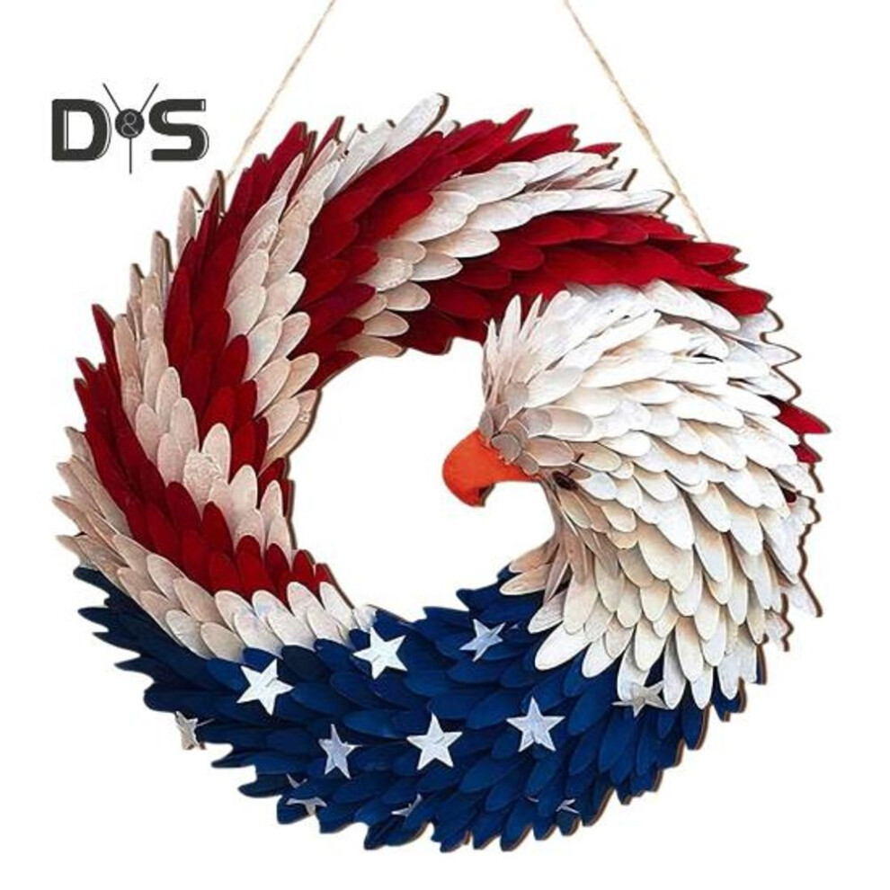 Wooden Eagle Door Sign American Renewed Wings Wreath 4th of July Independence Day Decoration Patriotic Hanging Wreath for Home Wall Porch Office