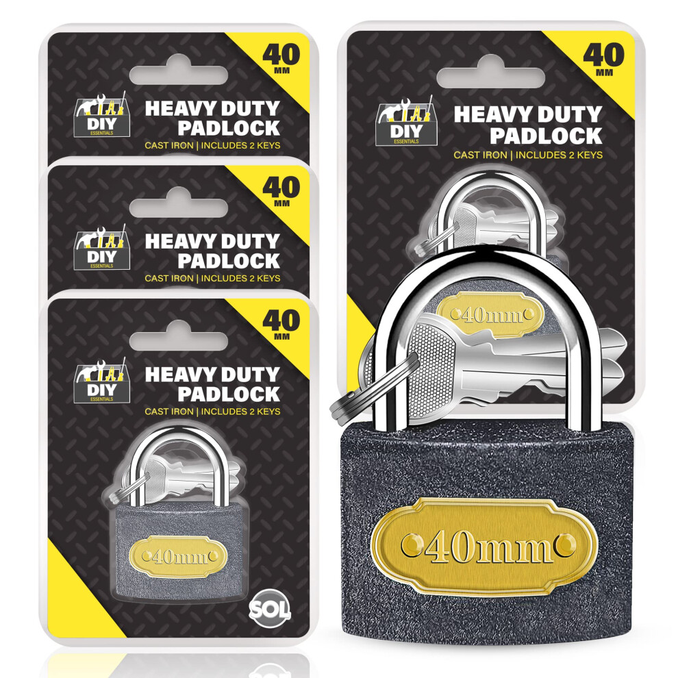 [4 Sets] Cast Iron Heavy Duty Padlock with Keys - 40mm Outdoor Padlocks for Shed, Gate & Fence – Durable Shed Locks for Home Security