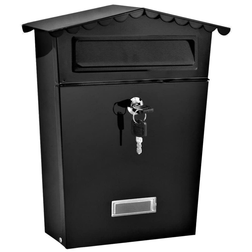 Wall Mounted Strong Tough Galvanised Powder Coated Black Waterproof Outside Lockable Mailbox Letter Mail Post Box - Easy To Install - Comes With Set 5056463991886