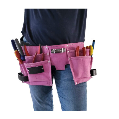 11 Pocket Pink Double Leather Tool Pouch Includes Tape/Hammer Holder 2