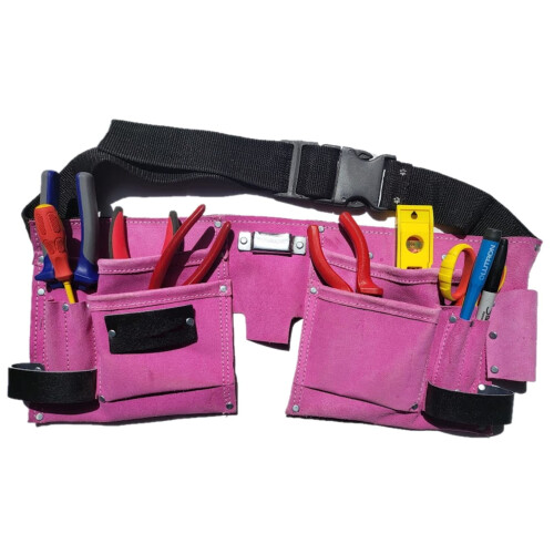 11 Pocket Pink Double Leather Tool Pouch Includes Tape/Hammer Holder 1