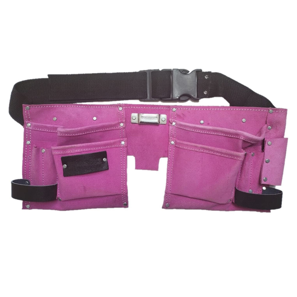 11 Pocket Pink Double Leather Tool Pouch Includes Tape/Hammer Holder 9506722961489